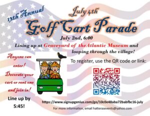 July 4th Golf Cart Parade flyer with QR Code to register