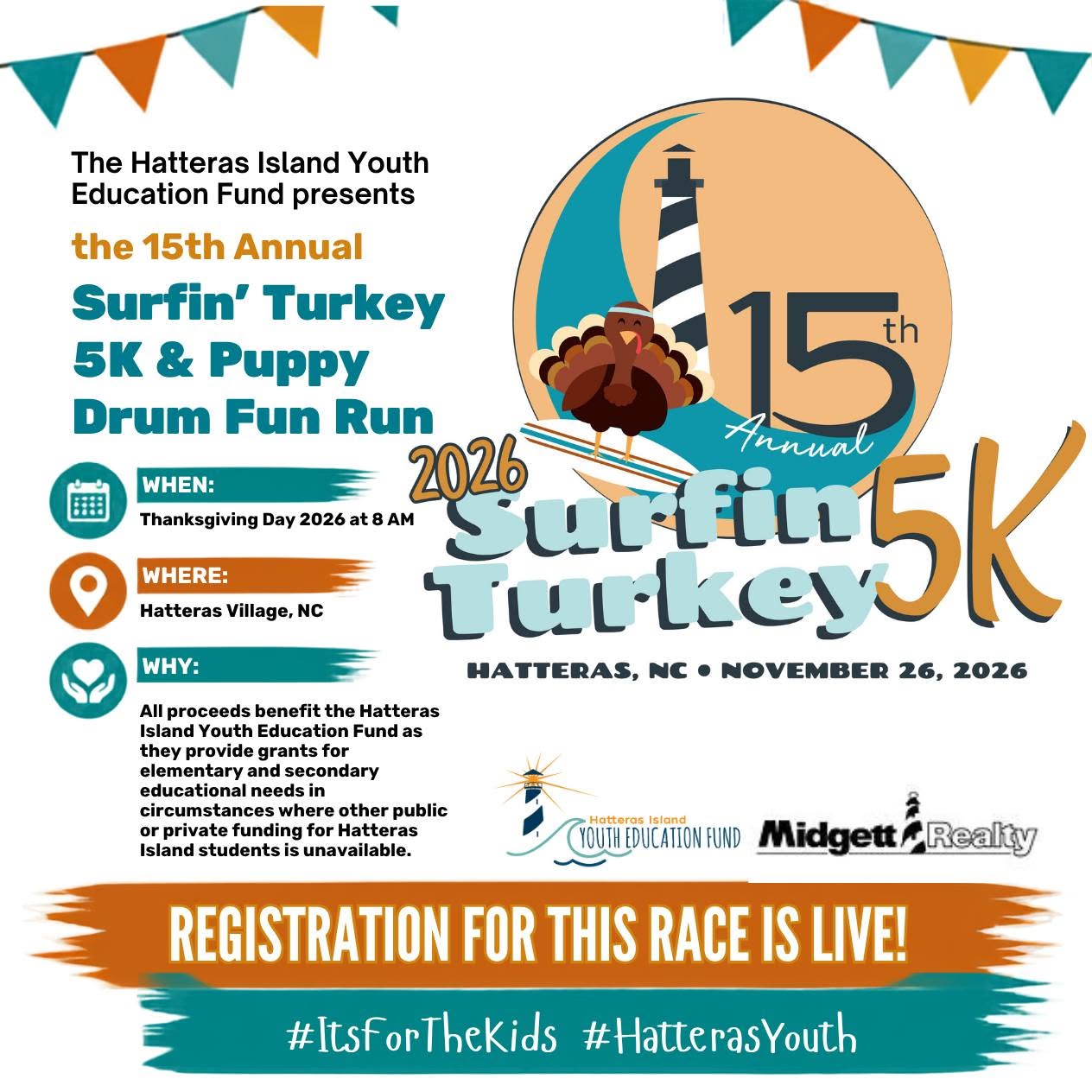 Flyer for 15th Annual Surfin' Turkey 5K